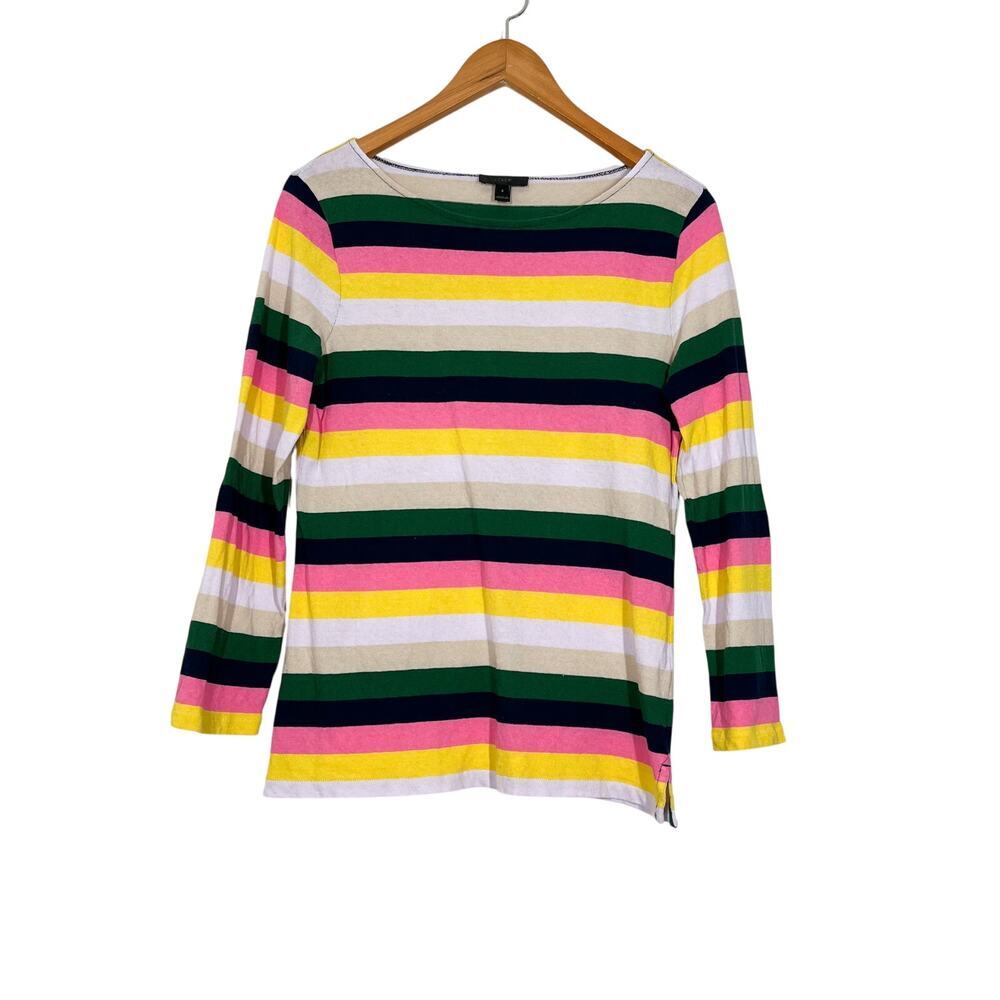 J. Crew Women’s Boatneck Vintage Stripe Long Sleeves T‎ Shirt Sz S Cotton Casual